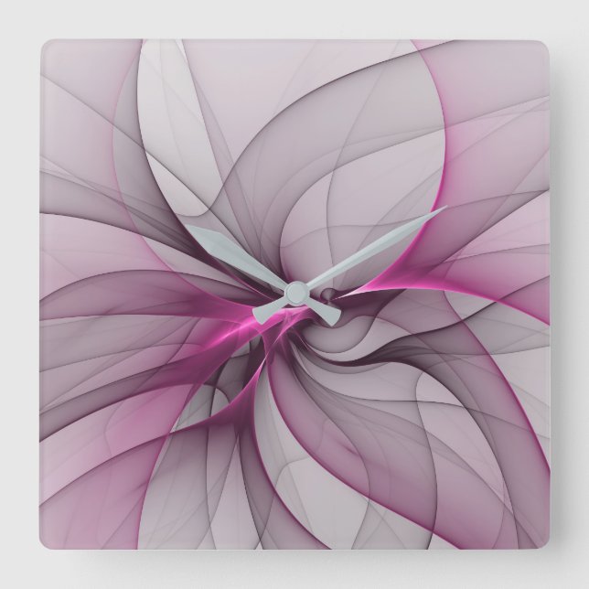 Elegant Chaos Modern Abstract Pink Fractal Art Square Wall Clock (Front)