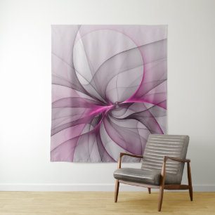 Elegant Chaos Modern Abstract Pink Fractal Art Tapestry