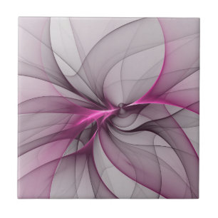 Elegant Chaos Modern Abstract Pink Fractal Art Tile