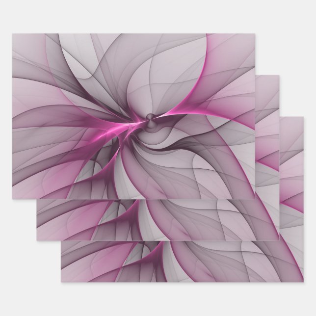 Elegant Chaos Modern Abstract Pink Fractal Art Wrapping Paper Sheet (Set)