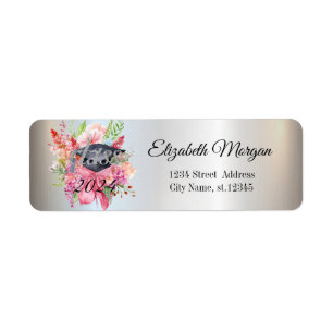 Élégant chapeau de graduation floral argenté