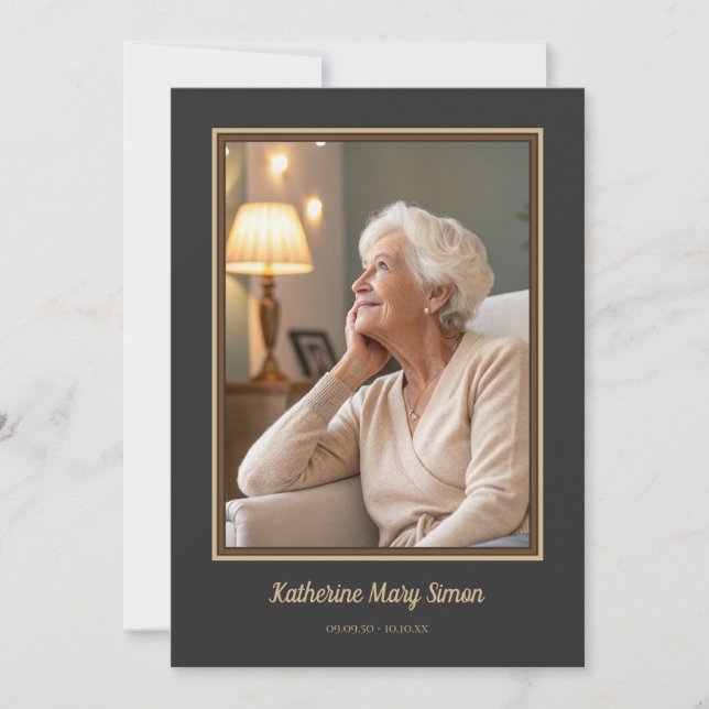 Elegant Charcoal Beige Funeral Memorial  Invitation (Front)