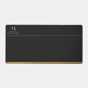 Elegant Charcoal Black & Gold Add Name & Monogram  Desk Mat