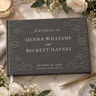 Elegant Charcoal Embossed Style Floral Guest Book