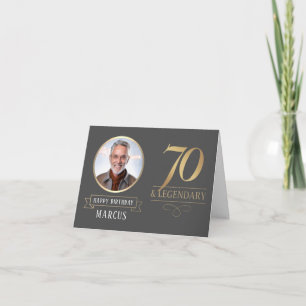 Elegant Charcoal & Gold 70th & Legendary Birthday Card