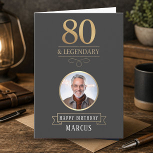 Elegant Charcoal & Gold 80th & Legendary Birthday Card
