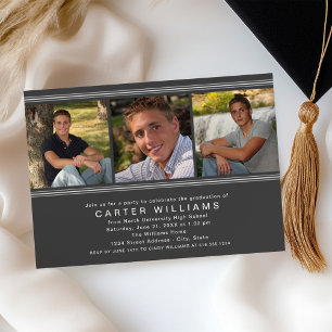 Elegant Charcoal Grey Graduation Party Invitation