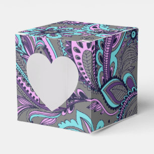 Elegant Charcoal Grey Paisley Turquoise Purple Favor Box