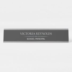 Elegant Charcoal Grey School Principal Desk Name Plate