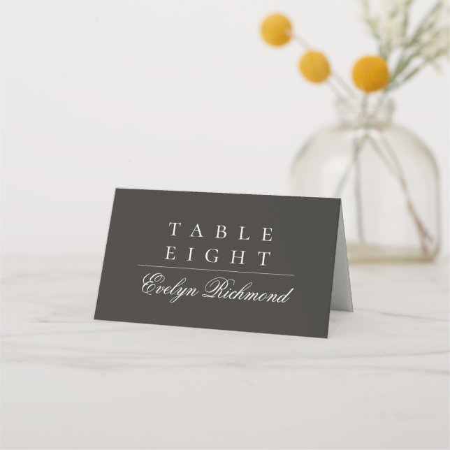 Elegant Charcoal Ivory Script Folded Wedding Place Card (Front)