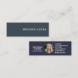 Elegant Charcoal minimalist photo writer mini Business Card