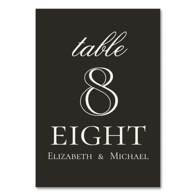 Elegant Charcoal Minimalist Wedding Table Number (Front)