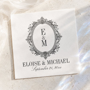 Elegant Charcoal Monogram Crest Napkin