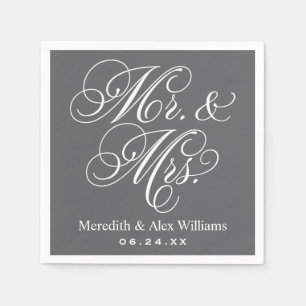 Elegant Charcoal Mr and Mrs Script Wedding Napkin