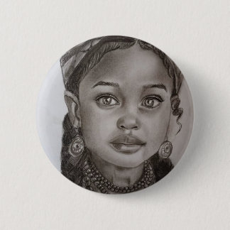 Elegant Charcoal & Pencil Girl Portrait Illustrati 2 Inch Round Button