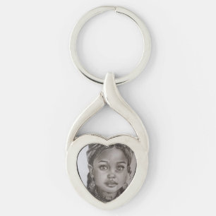Elegant Charcoal & Pencil Girl Portrait Illustrati Keychain