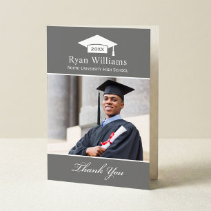Elegant Charcoal Personalized Graduation Photo Thank You Card