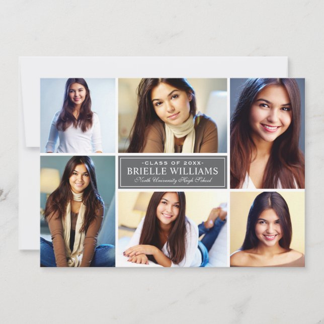 Elegant Charcoal Photo Collage Graduation Party Invitation (Front)