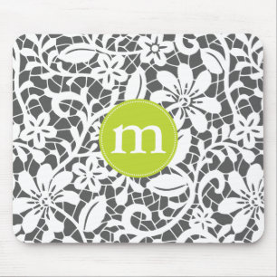 Elegant Charcoal Retro Lace Personalized Monogram Mouse Pad