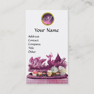 ELEGANT CHARIOT OF SWANS WITH CUPCAKES AND PASTRY BUSINESS CARD