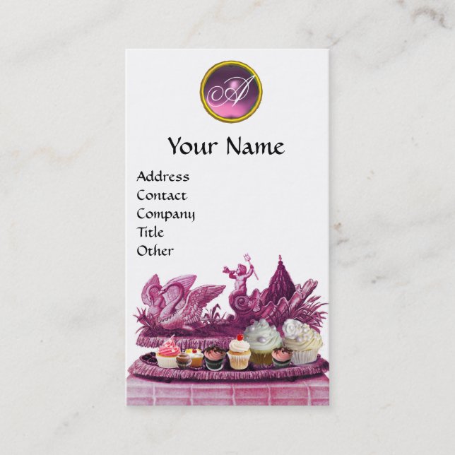 ELEGANT CHARIOT OF SWANS WITH CUPCAKES AND PASTRY BUSINESS CARD (Front)