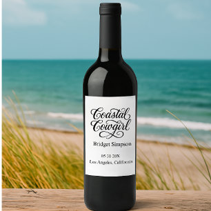 Elegant Charm Bachelorette coastal cowgirl Wine Label