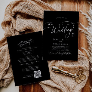 Elegant Charm Black Wedding Invitations with RSVP