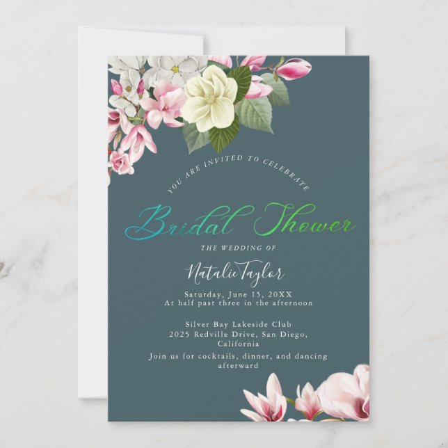 Elegant Charm Dark Sage Bridal Shower Invitations (Front)