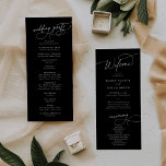 Elegant Charm Flat Dark Black Wedding Program<br><div class="desc">This elegant charm flat dark black wedding program is perfect for a simple wedding. The modern minimalist design features timeless romantic calligraphy on a sophisticated dark black background with bohemian fairytale style. Personalize your wedding program template with the names of the couple, the wedding date and location, thank you message,...</div>