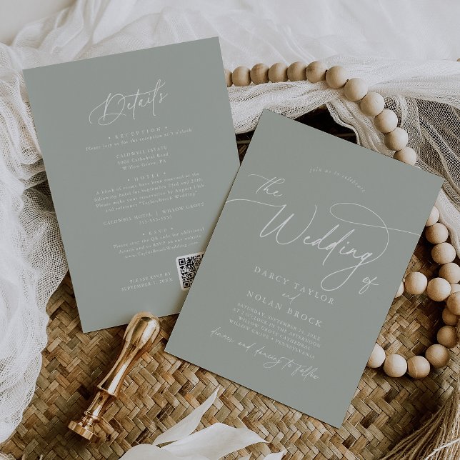 Elegant Charm Green Wedding Invitations with RSVP (Elegant Charm Green Wedding Invitations with RSVP)