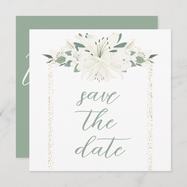 Elegant Charm Green Wildflower Wedding Save The Date (Front/Back)