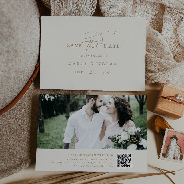 Elegant Charm Ivory and Gold Wedding Save The Date (Creator Uploaded)