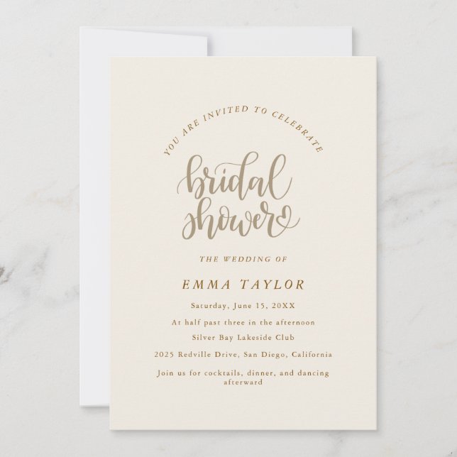 Elegant Charm Ivory & Gold Wildflower Bridal  Invitation (Front)