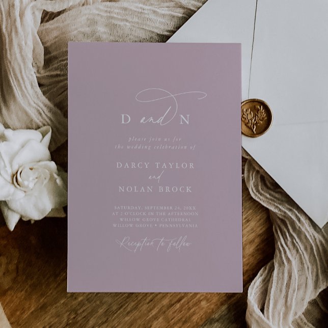 Elegant Charm Monogram Lilac Pink Wedding Invitation (Creator Uploaded)