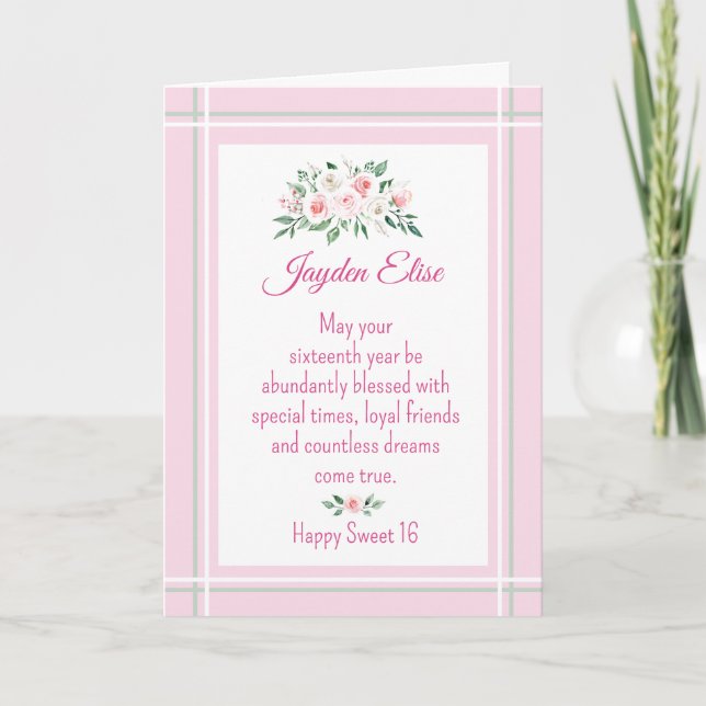 Elegant Charm. Personalized Sweet 16 birthday card (Front)
