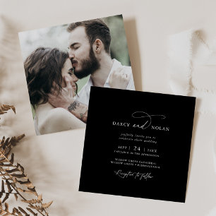 Elegant Charm Photo Dark Black Wedding Invitations