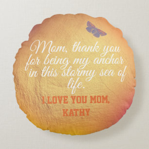 Elegant Charm Print Quote White & Gold Mothers Day Round Pillow