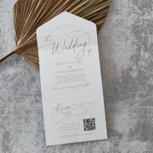 Elegant Charm QR Code Gold Wedding All In One Invitation
