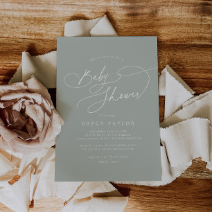 Elegant Charm Sage Green Baby Shower Invitations