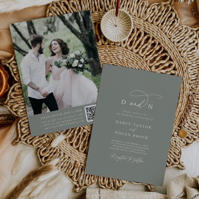 Elegant Charm Sage Photo Wedding Invitation RSVP (Elegant Charm Sage Photo Wedding Invitation with RSVP)