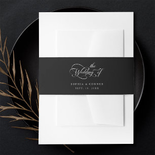 Elegant Charm Script Wedding Black  Invitation Belly Band
