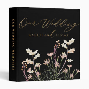 Elegant Charm Wild Flower Black & Gold Wedding Binder