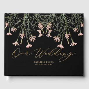 Elegant Charm  Wild Flower   Black & Gold Wedding  Guest Book