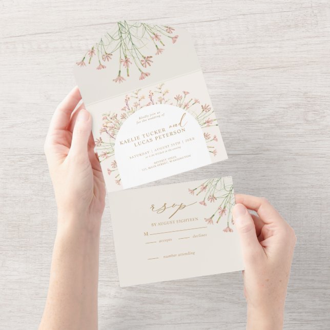 Elegant Charm Wild Flower Wedding  All In One Invitation (Tearaway)