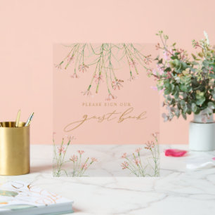 Elegant Charm Wild Flower Wedding Guest Book Acrylic Sign