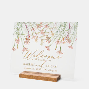 Elegant Charm Wild Flower Wedding Welcome Acrylic Sign