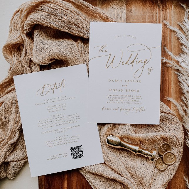 Élégant charme Gold Wedding Invitations avec RSVP (Elegant Charm Gold Wedding Invitations with RSVP)