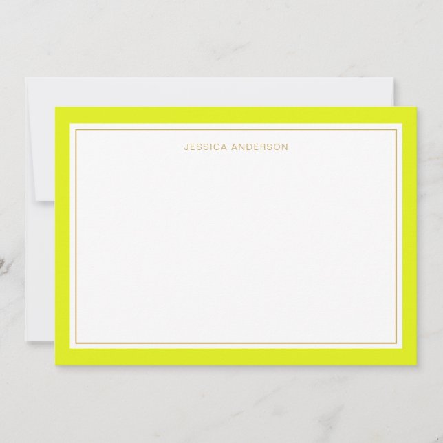 Elegant Chartreuse Gold Border Personalized Card (Front)