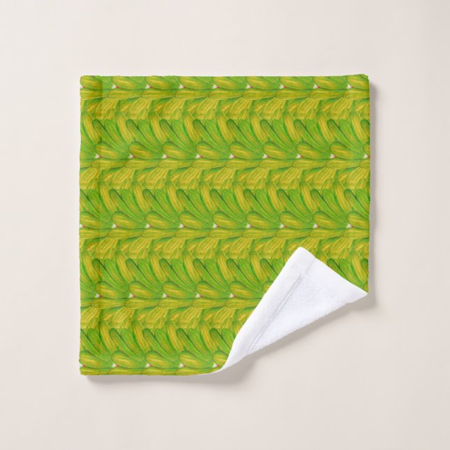 Elegant Chartreuse Green Floral Pattern Bath Towel Set (Wash Cloth)