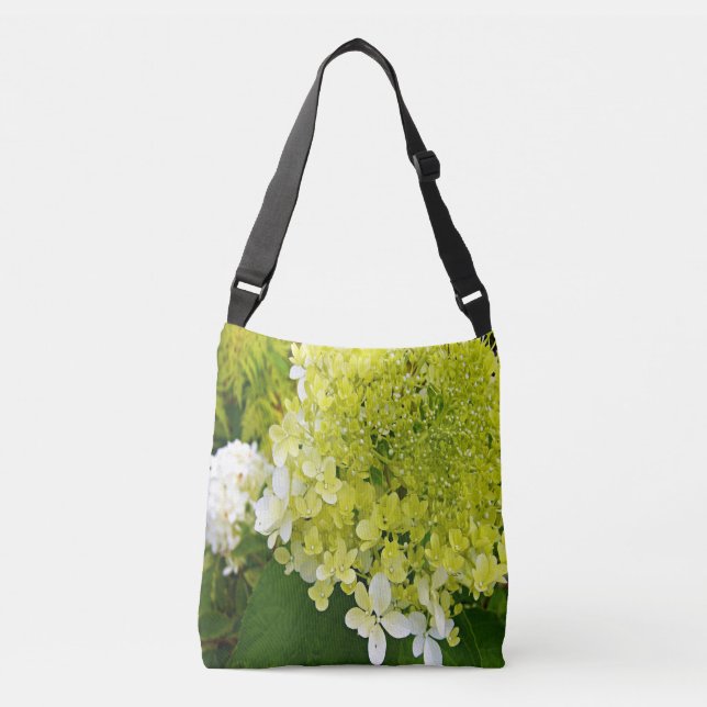 Elegant Chartreuse Green Limelight Hydrangea Crossbody Bag (Front)